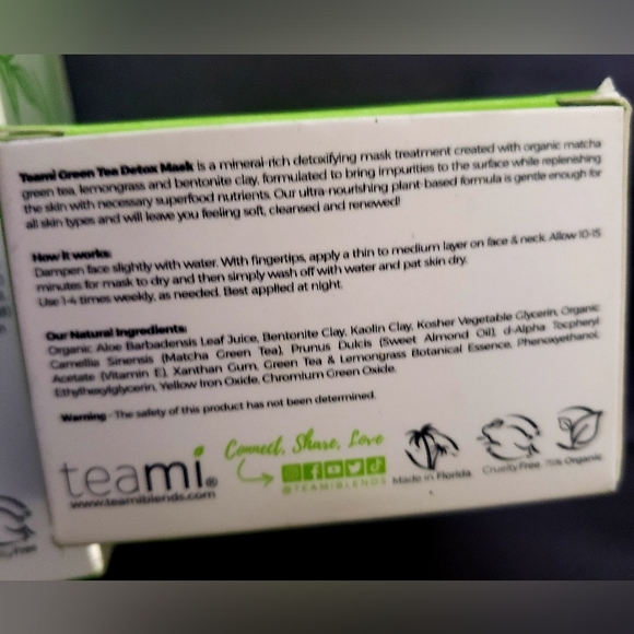 TEAMI' BLENDS SUPERFOOD 4.40Z CLEANSER & DETOX MASK, GREEN TEA BLEND 6.5OZ - Picture 6 of 10
